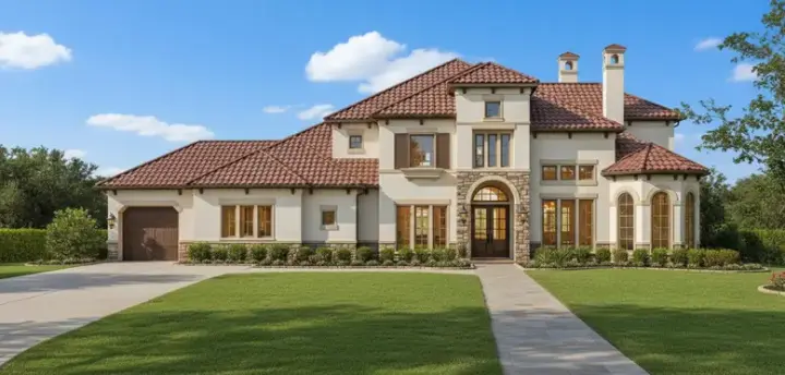 Tuscan house plans 19-902 - front exterior, 5,179 sq ft, 5 bed, 4 bath house plans | Monster House Plans