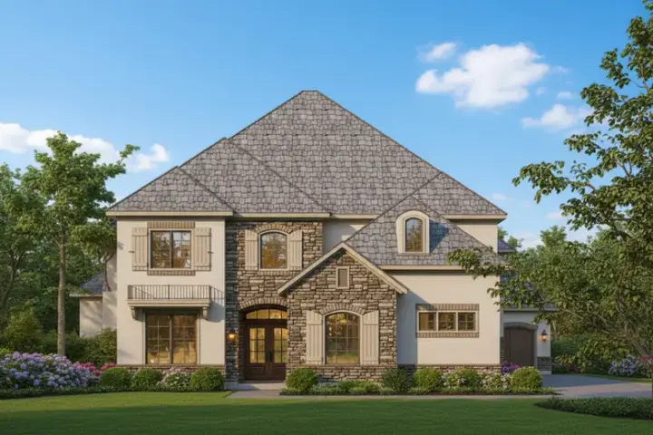 French Country house plans 19-911 - front exterior, 3,944 sq ft, 4 bed, 4 bath house plans | Monster House Plans