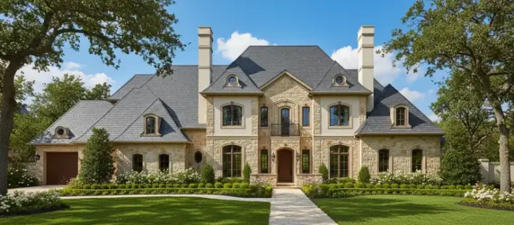 European house plans 19-926 - front exterior, 5,467 sq ft, 5 bed, 5 bath house plans | Monster House Plans