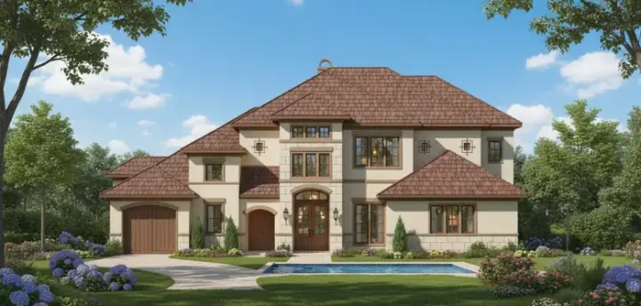 Tuscan house plans 19-946 - front exterior, 4,366 sq ft, 4 bed, 4 bath house plans | Monster House Plans
