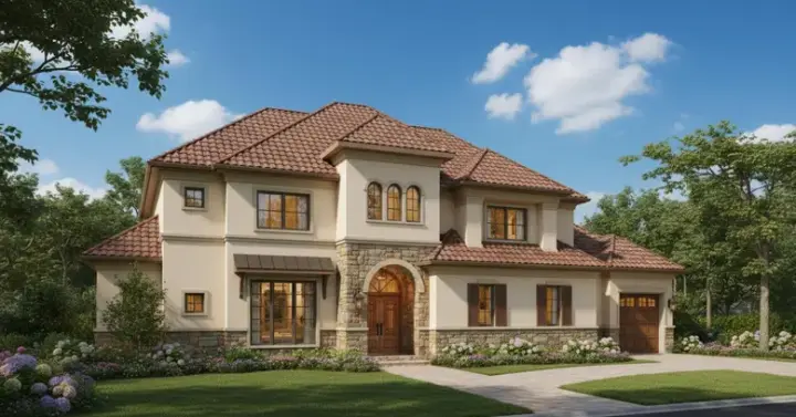 Tuscan house plans 19-956 - front exterior, 4,864 sq ft, 6 bed, 4 bath house plans | Monster House Plans