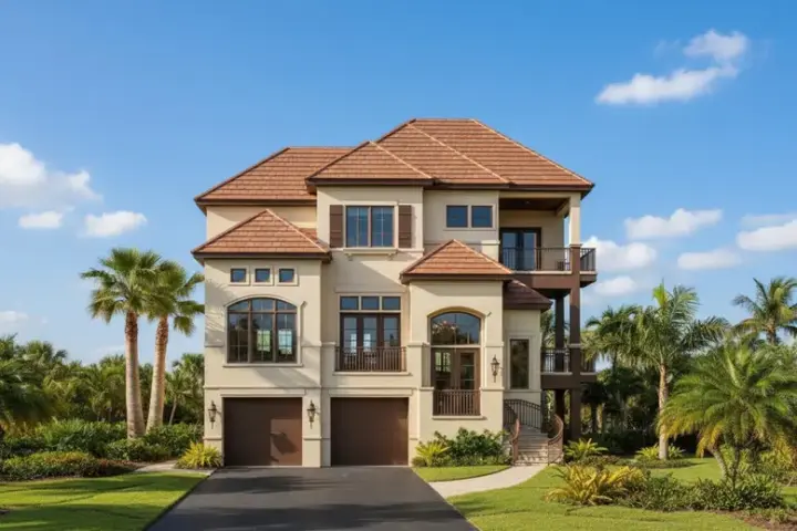 Beach house plans 19-957 - front exterior, 3,611 sq ft, 4 bed, 4 bath house plans | Monster House Plans