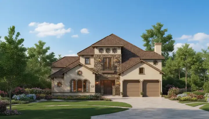 Tuscan house plans 19-966 - front exterior, 4,523 sq ft, 4 bed, 3 bath house plans | Monster House Plans