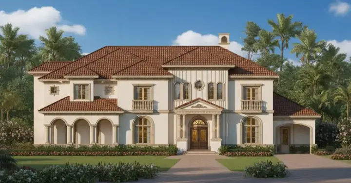 Mediterranean house plans 19-973 - front exterior, 7,471 sq ft, 6 bed, 6 bath house plans | Monster House Plans