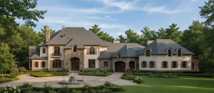 European house plans 19-980 - front exterior, 8,371 sq ft, 6 bed, 7 bath house plans | Monster House Plans