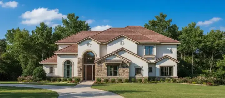 Tuscan house plans 19-985 - front exterior, 4,324 sq ft, 4 bed, 3 bath house plans | Monster House Plans