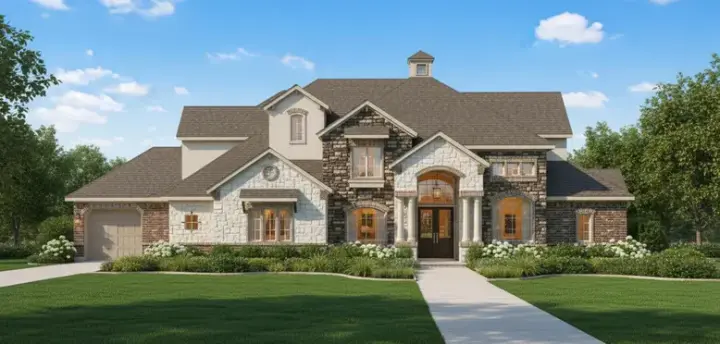 European house plans 19-991 - front exterior, 5,003 sq ft, 4 bed, 2 bath house plans | Monster House Plans