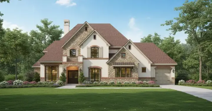 French Country house plans 19-995 - front exterior, 3,686 sq ft, 4 bed, 3 bath house plans | Monster House Plans