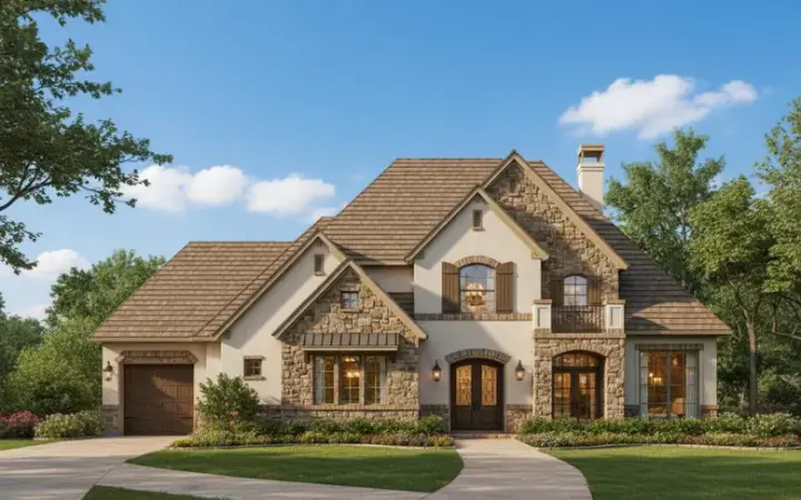 French Country house plans 19-997 - front exterior, 3,686 sq ft, 4 bed, 3 bath house plans | Monster House Plans