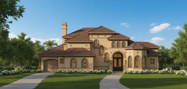 Mediterranean house plans 19-998 - front exterior, 4,955 sq ft, 4 bed, 3 bath house plans | Monster House Plans
