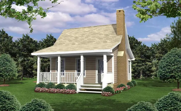 Country house plans 2-105 - front exterior, 400 sq ft, 1 bed, 1 bath house plans | Monster House Plans