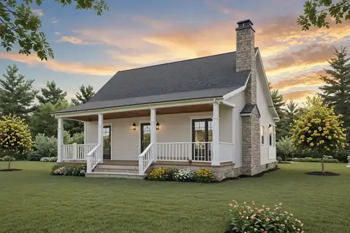 Country house plans 2-109 - front exterior, 800 sq ft, 2 bed, 1 bath house plans | Monster House Plans