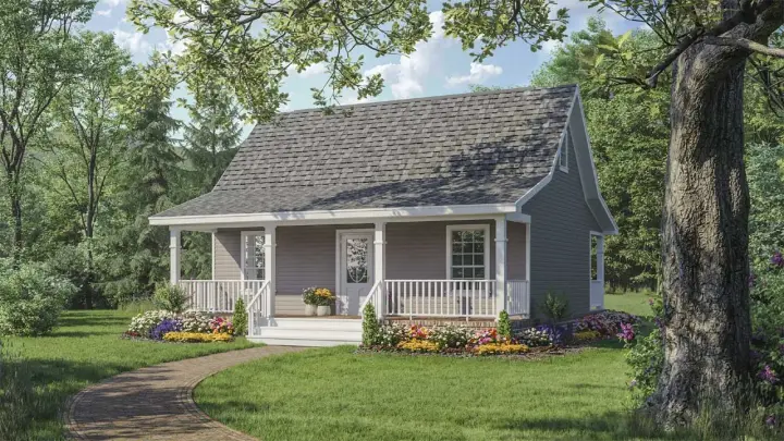 Country house plans 2-110 - front exterior, 800 sq ft, 2 bed, 1 bath house plans | Monster House Plans