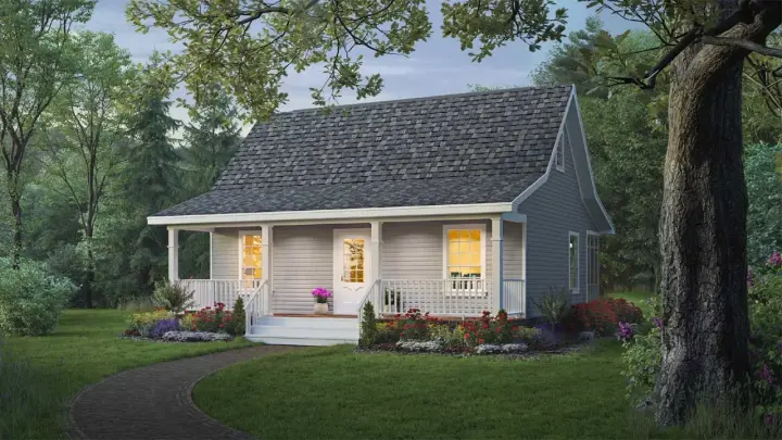 Country house plans 2-111 - front exterior, 800 sq ft, 2 bed, 1 bath house plans | Monster House Plans