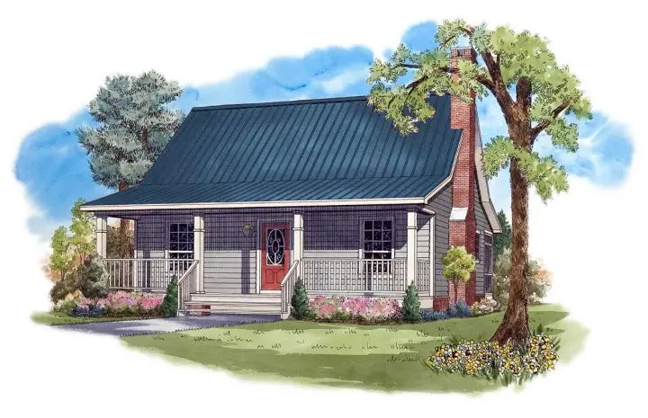 Cottage house plans 2-113 - front exterior, 950 sq ft, 2 bed, 1 bath house plans | Monster House Plans