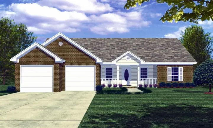 Ranch house plans 2-125 - front exterior, 1,400 sq ft, 3 bed, 2 bath house plans | Monster House Plans