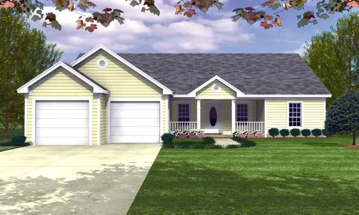 Ranch house plans 2-128 - front exterior, 1,426 sq ft, 3 bed, 2 bath house plans | Monster House Plans