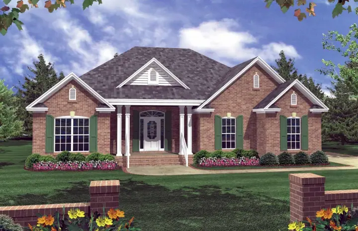 Southern house plans 2-134 - front exterior, 1,502 sq ft, 3 bed, 2 bath house plans | Monster House Plans