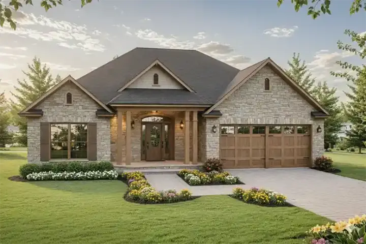Traditional house plans 2-137 - front exterior, 1,504 sq ft, 3 bed, 2 bath house plans | Monster House Plans