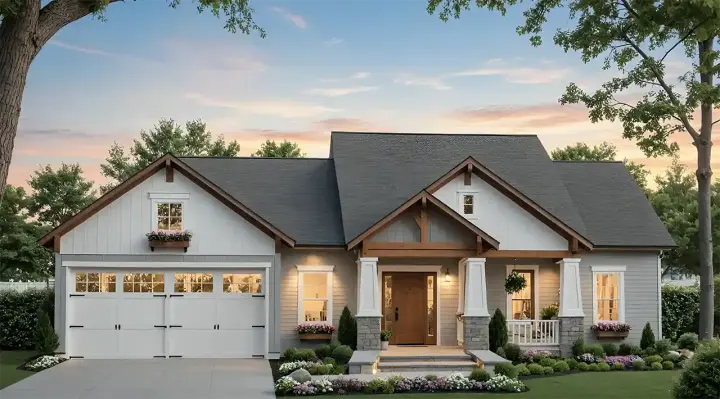 Craftsman house plans 2-140 - front exterior, 1,509 sq ft, 3 bed, 2 bath house plans | Monster House Plans