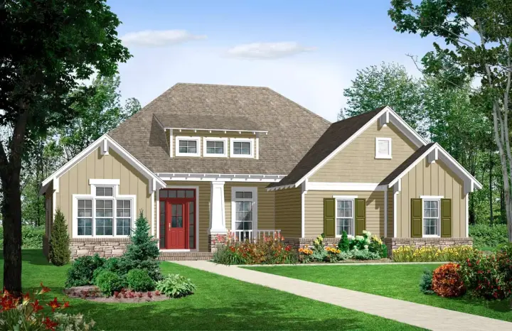 Bungalow house plans 2-157 - front exterior, 1,655 sq ft, 3 bed, 2 bath house plans | Monster House Plans