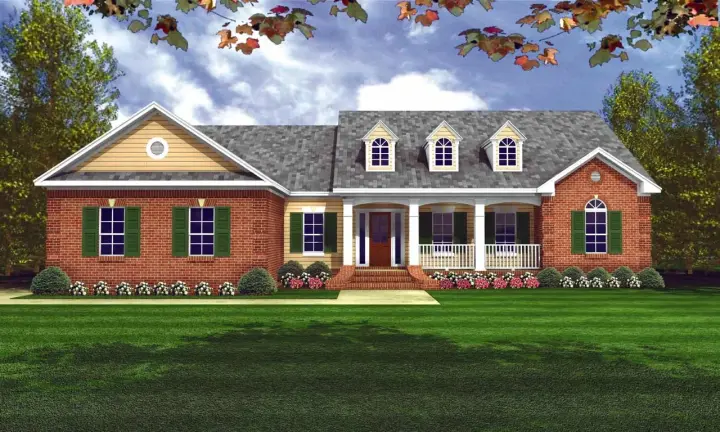Country house plans 2-160 - front exterior, 1,701 sq ft, 3 bed, 2 bath house plans | Monster House Plans