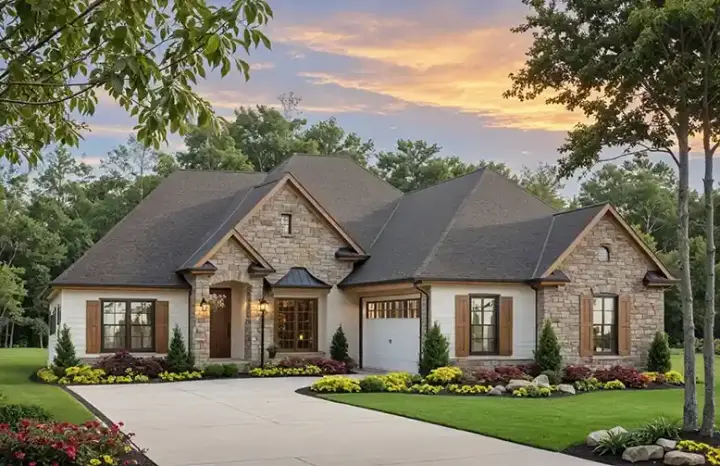 Traditional house plans 2-185 - front exterior, 1,876 sq ft, 3 bed, 2 bath house plans | Monster House Plans