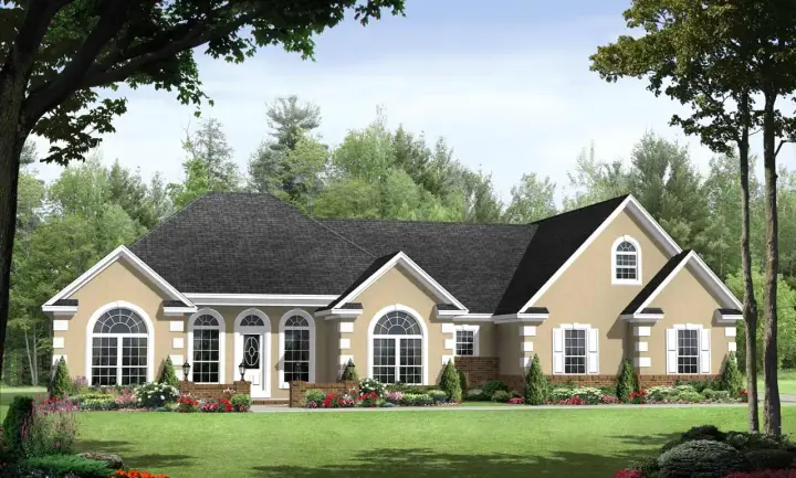 European house plans 2-195 - front exterior, 1,955 sq ft, 3 bed, 2 bath house plans | Monster House Plans