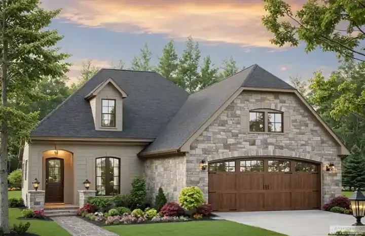 European house plans 2-201 - front exterior, 2,000 sq ft, 3 bed, 2 bath house plans | Monster House Plans