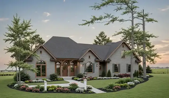 European house plans 2-217 - front exterior, 2,024 sq ft, 3 bed, 2 bath house plans | Monster House Plans