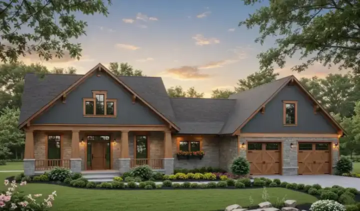 Craftsman house plans 2-221 - front exterior, 2,067 sq ft, 3 bed, 2 bath house plans | Monster House Plans