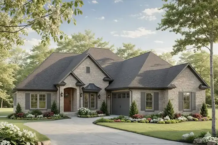 European house plans 2-274 - front exterior, 1,917 sq ft, 3 bed, 2 bath house plans | Monster House Plans