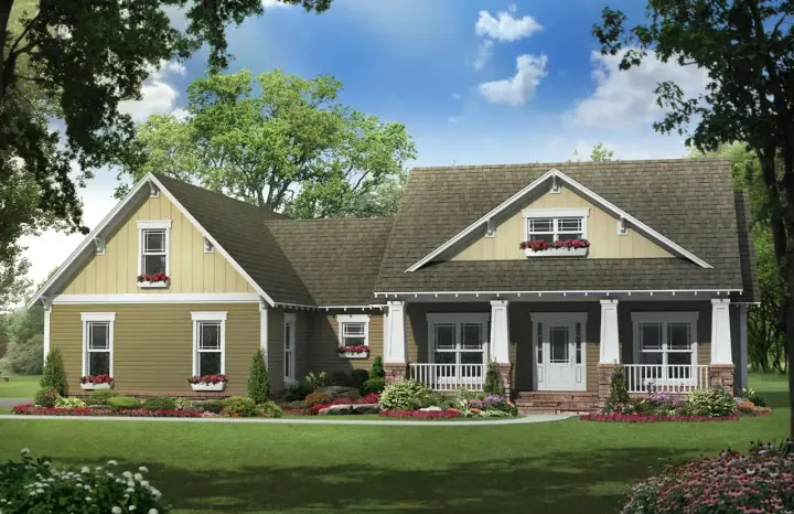 Craftsman house plans 2-280 - front exterior, 2,100 sq ft, 4 bed, 2 bath house plans | Monster House Plans