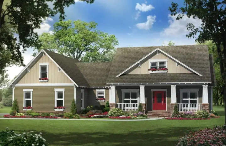 Craftsman house plans 2-282 - front exterior, 2,118 sq ft, 4 bed, 2 bath house plans | Monster House Plans