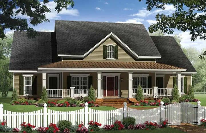 Farmhouse house plans 2-325 - front exterior, 2,436 sq ft, 4 bed, 3 bath house plans | Monster House Plans