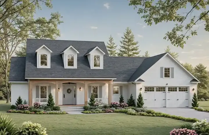 Farmhouse house plans 2-327 - front exterior, 1,717 sq ft, 3 bed, 2 bath house plans | Monster House Plans