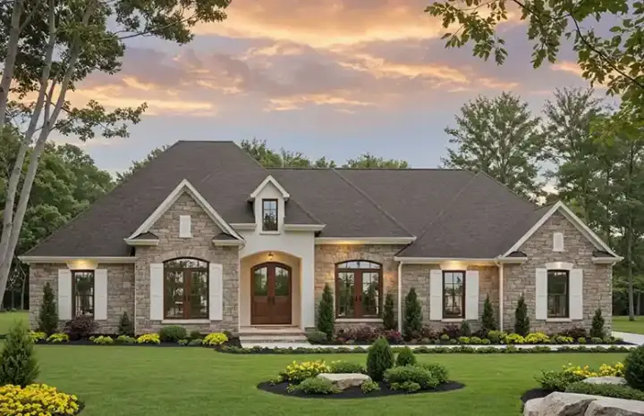 European house plans 2-337 - front exterior, 2,419 sq ft, 3 bed, 2 bath house plans | Monster House Plans