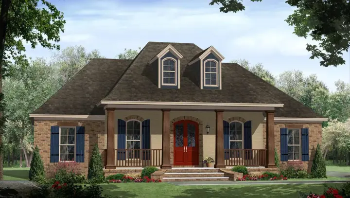 European house plans 2-342 - front exterior, 1,641 sq ft, 3 bed, 2 bath house plans | Monster House Plans