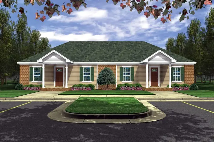 Traditional house plans 2-376 - front exterior, 1,402 sq ft, 4 bed, 2 bath house plans | Monster House Plans