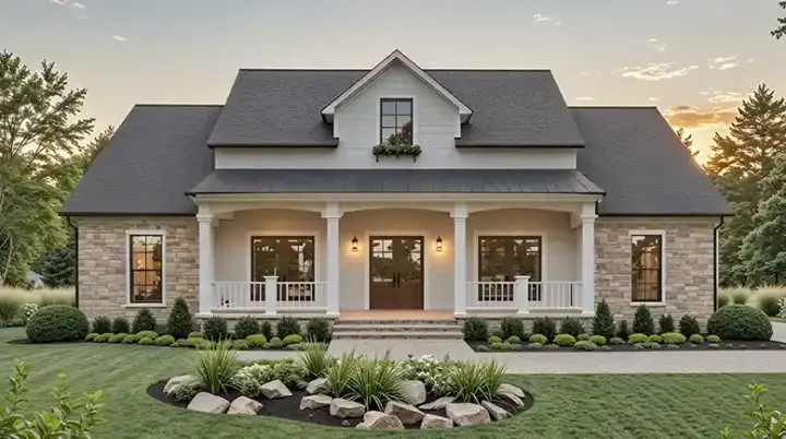 Modern Farmhouse house plans 2-387 - front exterior, 2,107 sq ft, 3 bed, 2 bath house plans | Monster House Plans