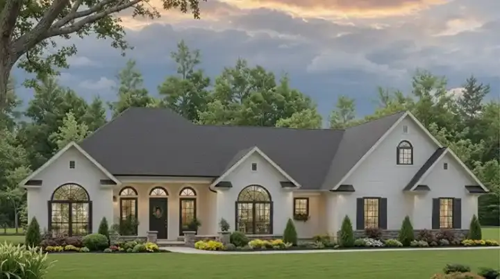 Mediterranean house plans 2-397 - front exterior, 1,955 sq ft, 3 bed, 2 bath house plans | Monster House Plans