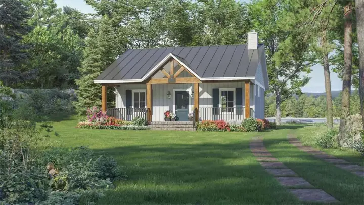 Cottage house plans 2-403 - front exterior, 872 sq ft, 1 bed, 1 bath house plans | Monster House Plans