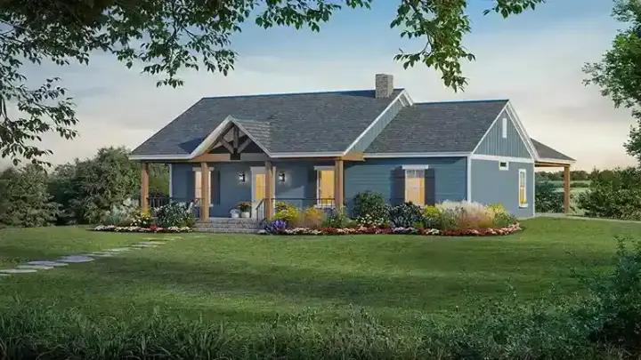 Country house plans 2-407 - front exterior, 1,430 sq ft, 3 bed, 2 bath house plans | Monster House Plans