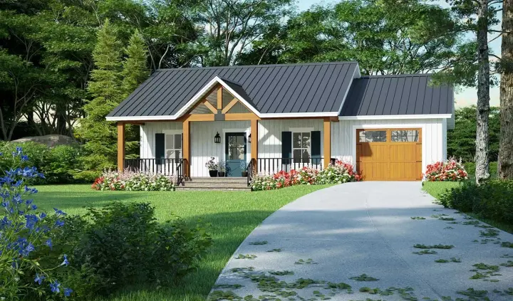 Mountain Rustic house plans 2-408 - front exterior, 915 sq ft, 1 bed, 1 bath house plans | Monster House Plans