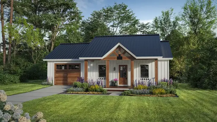Accessory Dwelling Unit house plans 2-421 - front exterior, 716 sq ft, 1 bed, 1 bath house plans | Monster House Plans