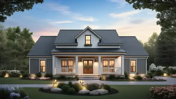 Modern Farmhouse house plans 2-429 - front exterior, 1,817 sq ft, 3 bed, 2 bath house plans | Monster House Plans