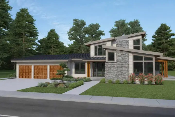 Contemporary house plans 20-131 - front exterior, 3,156 sq ft, 3 bed, 2 bath house plans | Monster House Plans