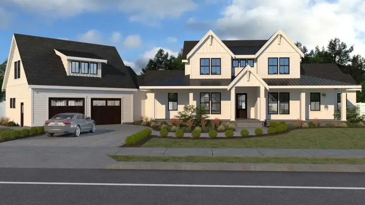 Modern Farmhouse house plans 20-147 - front exterior, 3,199 sq ft, 5 bed, 3 bath house plans | Monster House Plans