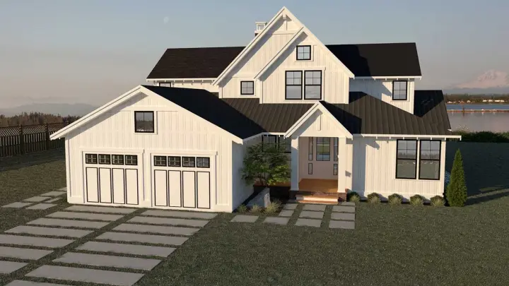 Modern Farmhouse house plans 20-155 - front exterior, 3,403 sq ft, 3 bed, 2 bath house plans | Monster House Plans