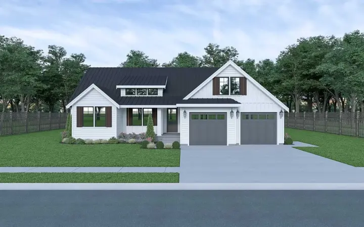 Modern Farmhouse house plans 20-166 - front exterior, 1,690 sq ft, 3 bed, 2 bath house plans | Monster House Plans